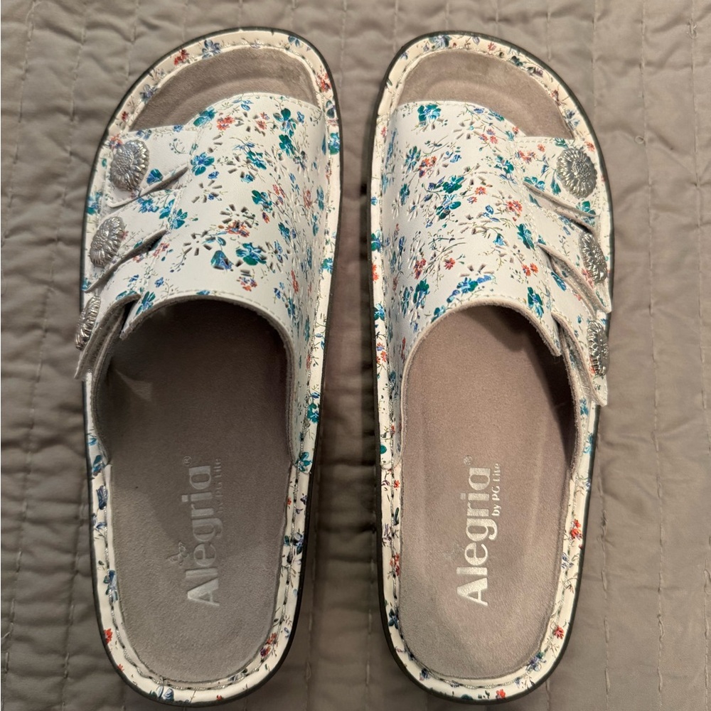 Alegria Leather Adjustable Slide Sandals